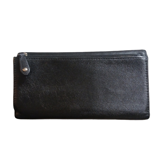 COACH Black Leather Tri-fold Wallet Unique Coach Emblem - Picture 2 of 8